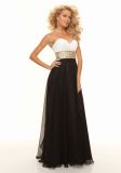 Gold Beaded White Black A-Line Long Chiffon Evening Formal Gowns (ED3037)