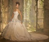 Classic Strapless Lace Satin Bridal Cathedral Train Wedding Dress H13376