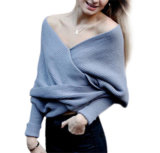 Simplee Casual Ruffles Knit Sweater Designs for Ladies Round Neck Loose Pullovers for Autumn Wear