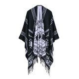 Women's Color Block Open Front Blanket Poncho Checked Reversible Cashmere Like Cape Thick Winter Warm Stole Throw Poncho Wrap Shawl (SP241)