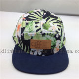 Custom Floral Olive Pattern 5 Panel Hat with Leather Tag