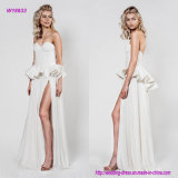 Sexy Strapless Sweetheart Peplum A Line Wedding Dress with Slit Skirt