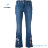 New Arrival Women Blue Stretch Skinny Embroidery Kick Jeans