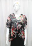 Lady Fashion Flower Printed Polyester Chiffon Silk T-Shirt (YKY2212)