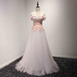 off-Shoulder Pink Beading Prom Gown Evening Dress