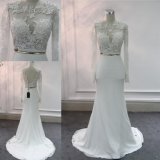 Elegant Long Sleeve Lace Soft Satin Mermaid Evening Bridal Gown Wedding Dresses