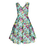 Vintage Style Clothes Deep V Full Circle Floral Dresses for Girls