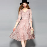 Puff Sleeve Floral Printed Elegant Dress for Women with Belt