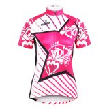 Customized Stripe & Star Cerise Short Sleeve Women's Cycling Jerseys Sport Outdoor Breathable Invisible Full-Zip