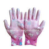 Printed Polyester Lining Palm PU Coated Garden Glove