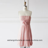 Sweet Pink Pleated Strapless Bridesmaid Dress with Flower Party Dress