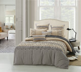 Brown-Grey 4 Pieces Emb&Pleat Bedding Set