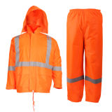High Visibility Rain Suit with Reflective Strips Heavy Duty Polyster Raincoat