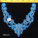 31*29cm Beautiful Blue Floral Neckline Lace with Leaf and Gold Silk Inserted Hme956
