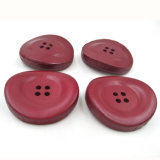 Irregular Red Leather Covered 4 Holes Button for Coats