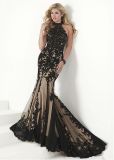 Halter Party Prom Cocktail Gowns Black Embroidery Evening Dresses J2015