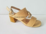 Lady Waxed Leather Square Flat Belt Tassel with Leisure Simple Sandals