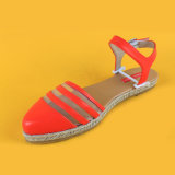 Ladies Flat Closed Toe PU Leather Red Espadrilles Sandals
