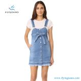 Fashionable Women 100% Cotton Denim Dress with  Adjustable Overall-Style Straps