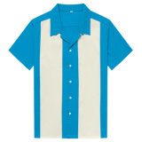 Wholesale Clothing Blue Ivory Splicing Retro Vintage Shirts for Men