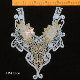 24*30cm Gold Good Quality Embroidery Corded Bridal Collar Lace Applique Hme902