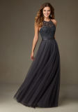 Gray Embroidery Beading A Line Bridesmaid Dress