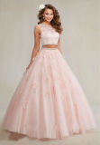 Lace Tulle Formal Ball Gown Two Pieces Blue Pink Quinceanera Prom Dress Ya63