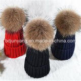 POM POM Beanie Winter Hats with Real Raccoon Fur