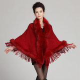 Lady Fashion Triangular Acrylic Knitted Faux Fur Fringe Shawl (YKY4473)
