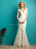 2016 V-Line Cap Sleeve Lace Mermaid Bridal Wedding Dress