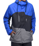 Adjustable Drawstring Hood Colorblock Ski Jacket