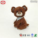 Plush Sitting Brown Soft Stuffed Bear Toy with Blue Scarf