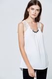 White Lace Sexy Vest Images of Chiffon Blouse with Metal Jewelry