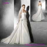 Pleated Strapless A Line Wedding Dress with Side Flower