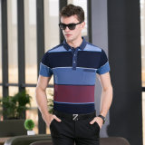Block Striped Printing Polo Tee Shirt with Short Sleeve for Man