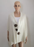 Lady Coconut Button Fashion Acrylic Knitted Scarf Shawl (YKY4424-2)