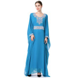 Women's Long Sleeve Dress Muslim Dress Dubai Abaya Muslim Blue Chiffon Dress