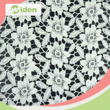 Milky Polyester Grid Pattern Floral Design Chemical Lace Fabric