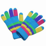 Kids Double Layer Acrylic Knitted Striped Winter Warm Gloves (YKY5409)