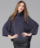 T11913 High-End Solid Knitted Batwing Sleeve Sweater with Turtle Neck