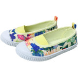2018 Sunny Kids Flower Canvas Shoes Children PVC White Cute Shoes with Elastic Girls Slip on Shoes