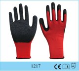 Red Polyester Latex Glove Crinkle Palm Safety Grip Glove