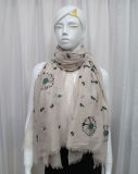Lady Fashion Flower Printed Cotton Polyesyter Voile Scarf (YKY1056)