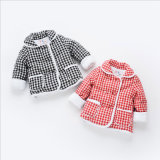 Girl Plaid Cotton Coat with Double Pockets for Kids Clothing