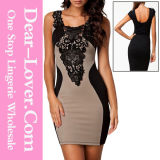 Khaki Sexy Lace Contrast Cocktail Party Evening Bodycon Dress