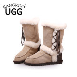 Women's Double Face Sheepskin Winter Shoes Fashion Boots with Tassel in Sand
