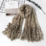Elegant Dirty Satin Viscose Soft Scarf with Trimming (HT06)
