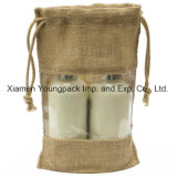 Wholesale Promotional Hessian Pouch Jute Burlap Drawstring Bags with Window