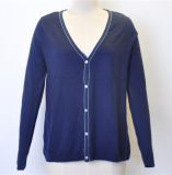 Women V-Neck Cardigan Knit Sweater with Button