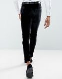 Skinny Trousers in Black Velvet with Floral Side Stripe